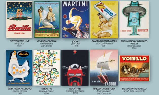 Una collezione di poster pubblicitari dei grandi brand italiani