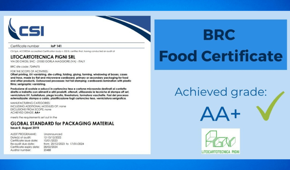BRC AA+ per Litocartotecnica Pigni